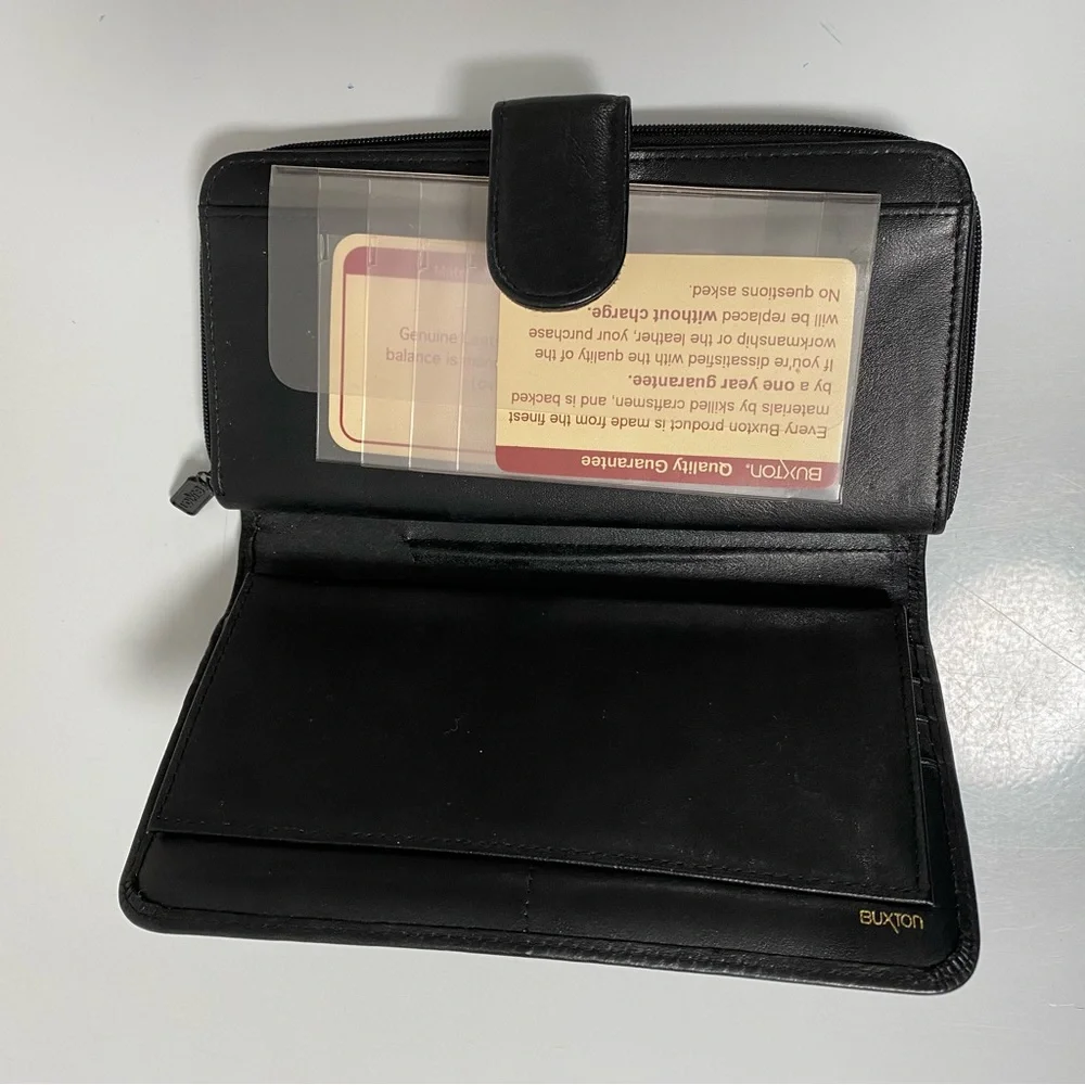 Buxton Black Leather Wallet Model 39 Ensemble Clutch